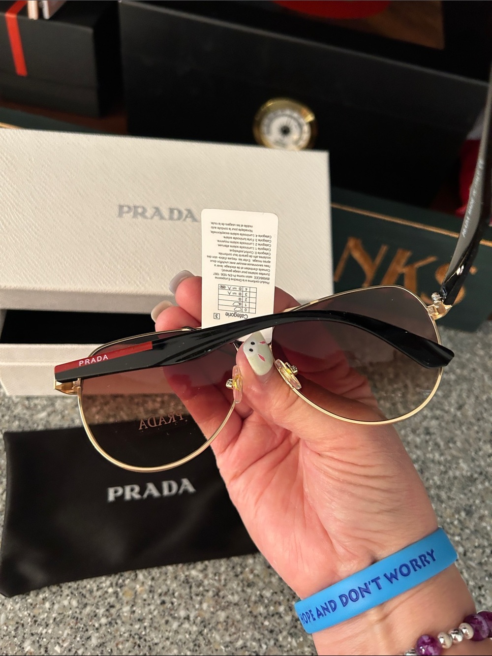 Prada Unisex Gold Frame Brown Lens Aviator Sunglasses - Picture 3 of 6